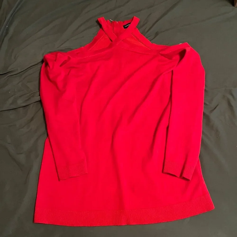 Torrid Size 1 Reddish Orange Pullover Cross Neck Cold Shoulder Sweater - Picture 4 of 8
